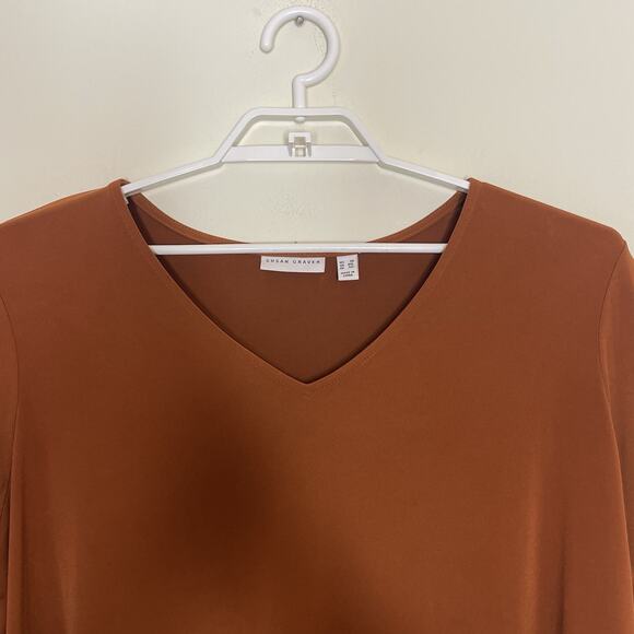 SUSAN GRAVER Burnt‎ Orange Liquid Knit Chiffon Flowy Back Blouse Tunic Boho 3X - Picture 2 of 9
